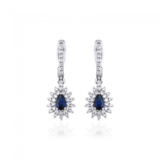 0.89 Karat Pırlantalı Safir Küpe